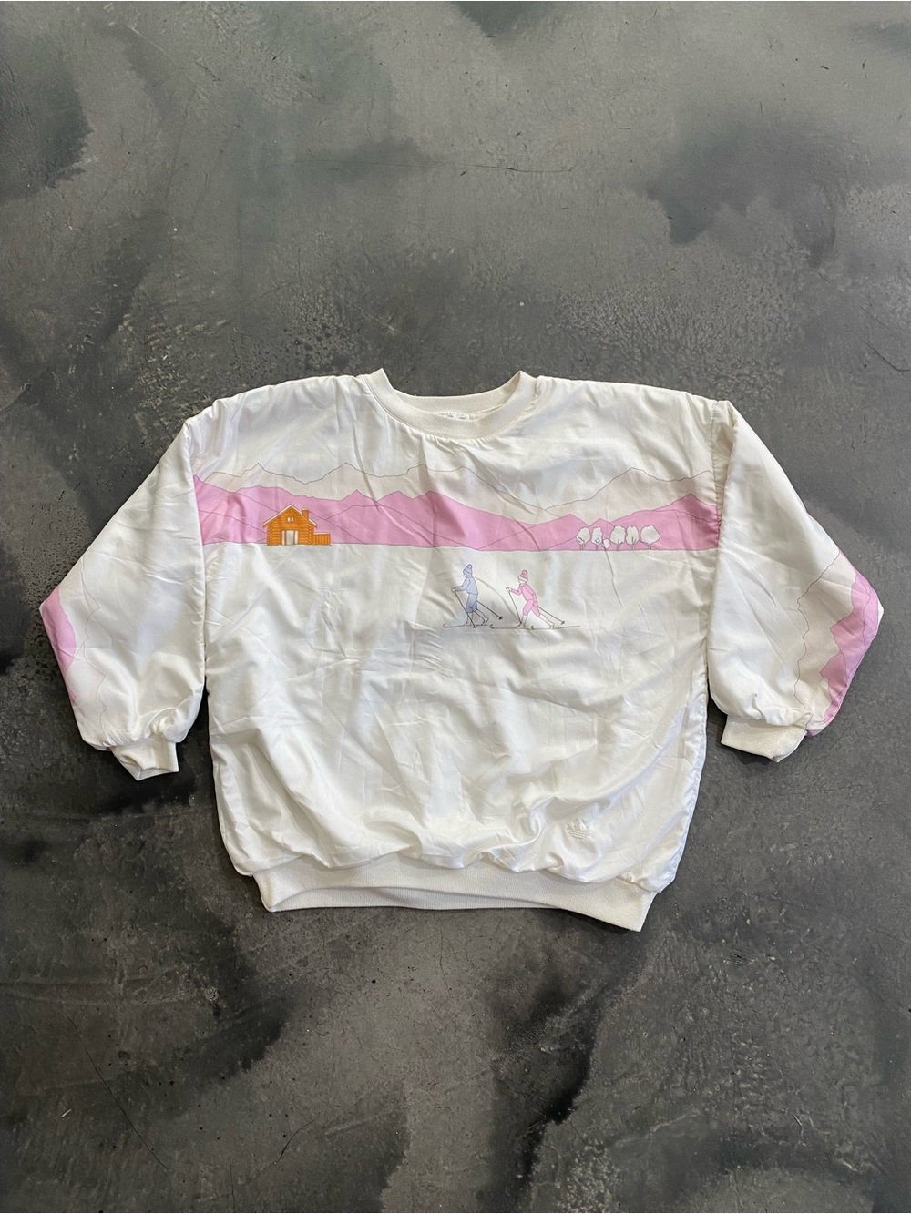 Vtg 80s Adidas AOP Skiing Ski Snow Winter Pink Nylon Sweatshirt Sz S Women’s